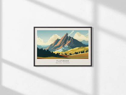 Flatirons Landscape Matte Border Poster | Boulder, Colorado Travel Wall Art — framed and ready to hang, 2x3 in