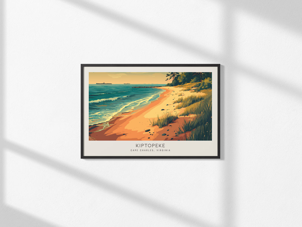 Kiptopeke Landscape Matte Border Poster | Cape Charles, Virginia Beach House Decor Travel Gift — framed and ready to hang, 2x