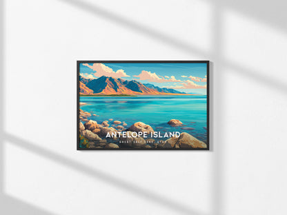 Antelope Island Landscape Poster | Great Salt Lake, Utah Vacation Wall Art — framed and ready to hang, 2x3 in