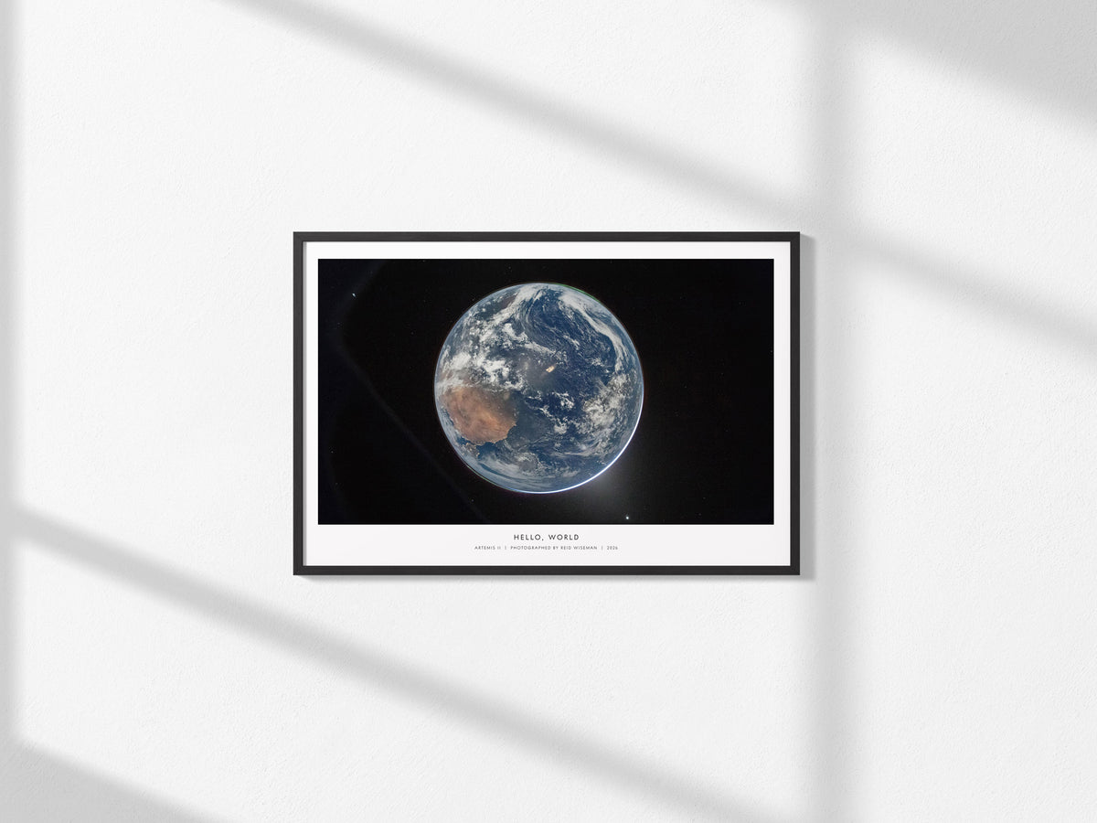 Hello, World Landscape Poster | NASA Artemis II Space Photography Wall Art — framed and ready to hang, 2x3 in
