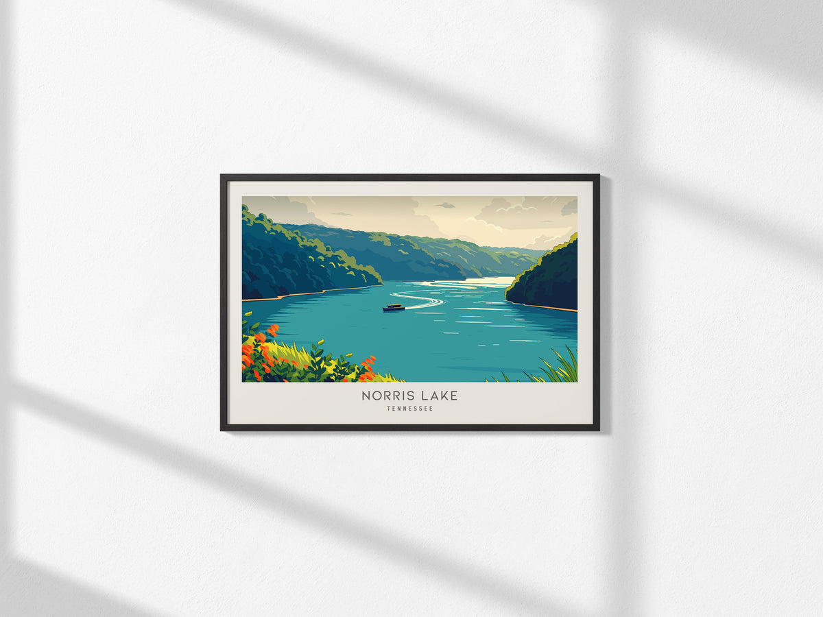 Norris Lake Landscape Matte Border Poster | Tennessee Vacation Wall Art — framed and ready to hang, 2x3 in