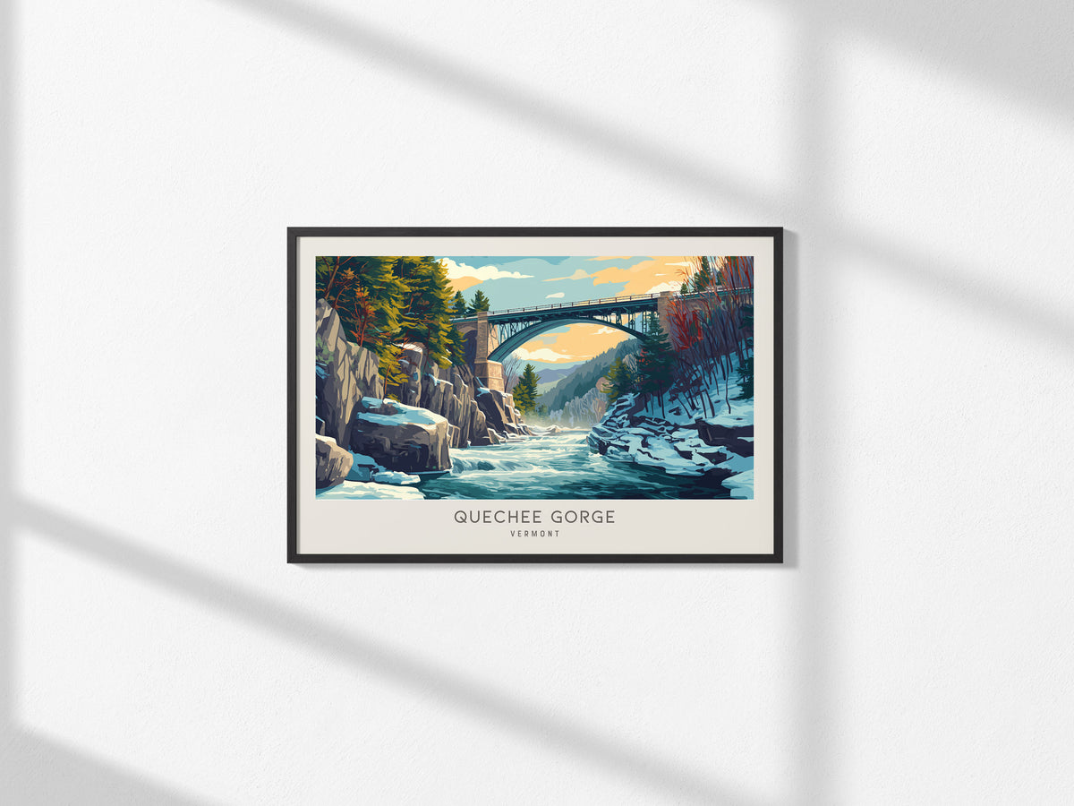 Quechee Gorge Landscape Matte Border Poster | Vermont Travel Gift Vacation Wall Art — framed and ready to hang, 2x3 in