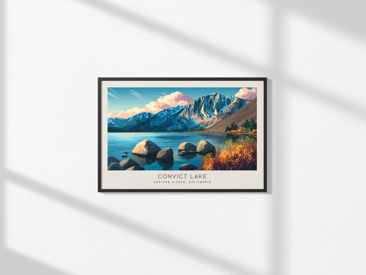 Convict Lake Landscape Matte Border Poster | Eastern Sierra, California Vacation Wall Art — framed and ready to hang, 2x3 in
