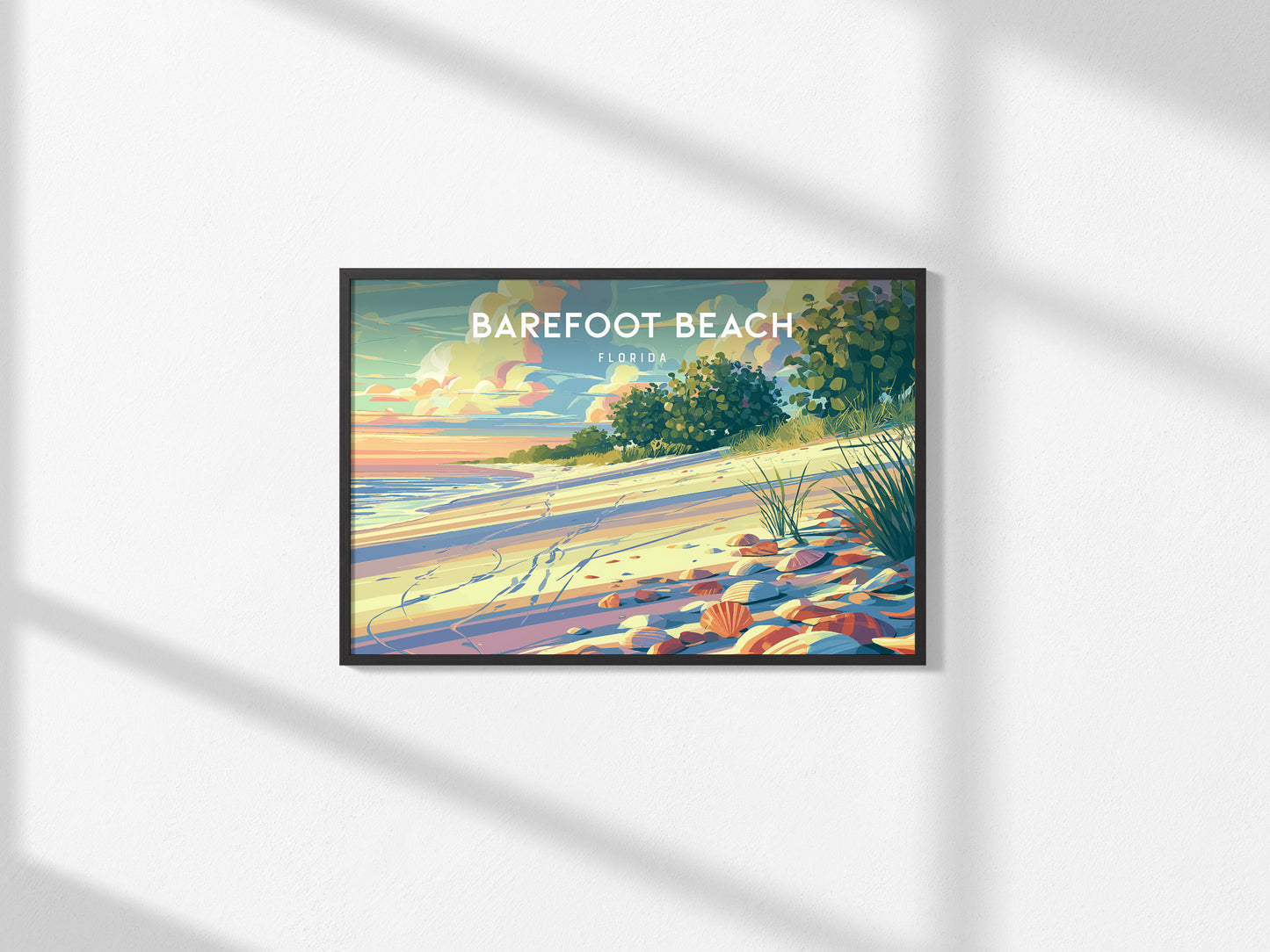 Barefoot Beach, Florida Poster | Tropical Shoreline Landscape Coastal Decor Wall Art — framed and ready to hang, 2x3 in