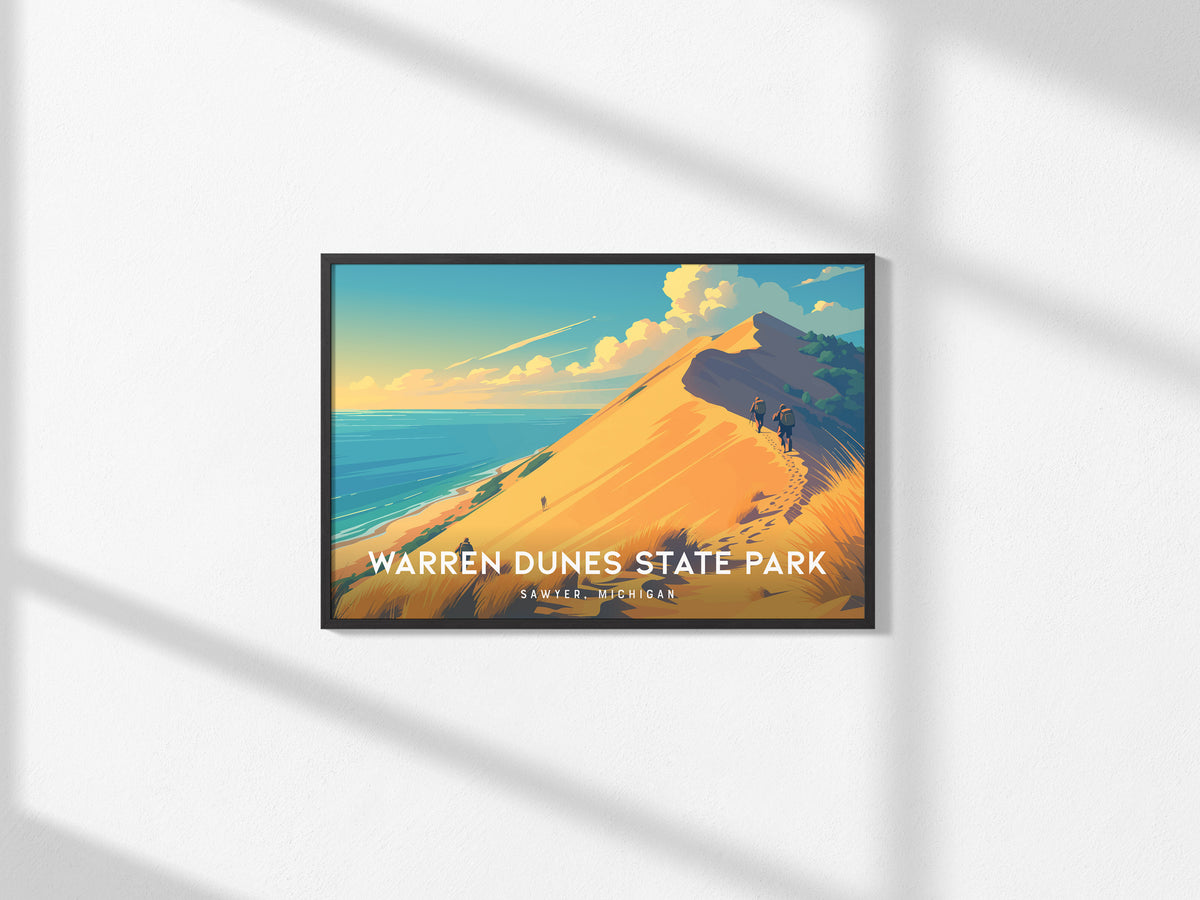 Warren Dunes State Park Landscape Poster | Sawyer, Michigan Travel Wall Art — framed and ready to hang, 2x3 in