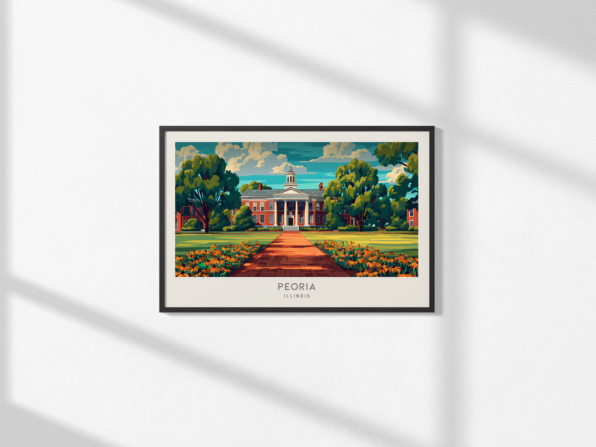 Peoria Landscape Matte Border Poster | Illinois Travel Gift Vacation Wall Art — framed and ready to hang, 2x3 in