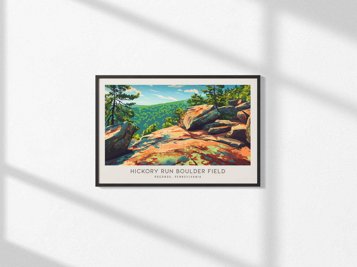 Hickory Run Boulder Field Landscape Matte Border Poster | Poconos, Pennsylvania Vacation Wall Art — framed and ready to hang