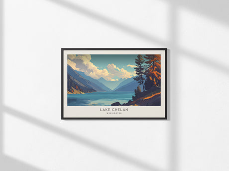 Lake Chelan Landscape Matte Border Poster | Washington Framed or Unframed Beach House Decor — framed and ready to hang, 2x3 i