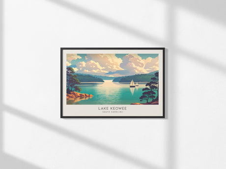 Lake Keowee Landscape Matte Border Poster | South Carolina Vacation Wall Art — framed and ready to hang, 2x3 in
