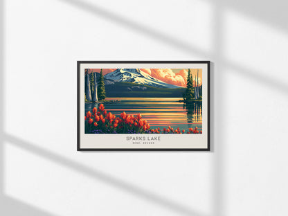 Sparks Lake Landscape Matte Border Poster | Bend, Oregon Travel Gift Wall Art — framed and ready to hang, 2x3 in