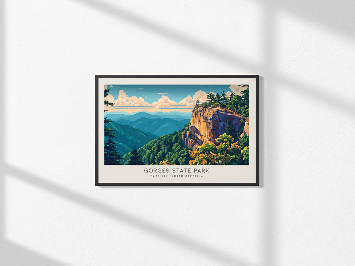 Gorges State Park Landscape Matte Border Poster | Sapphire, North Carolina Vacation Wall Art — framed and ready to hang, 2x3