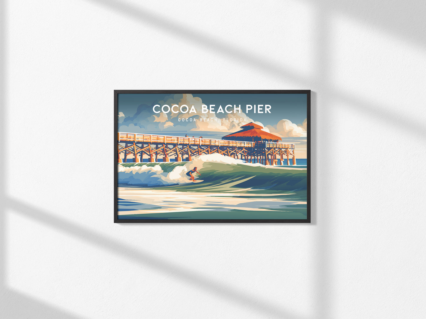 Cocoa Beach Pier Landscape Poster | Cocoa Beach, Florida Travel Wall Art — framed and ready to hang, 2x3 in