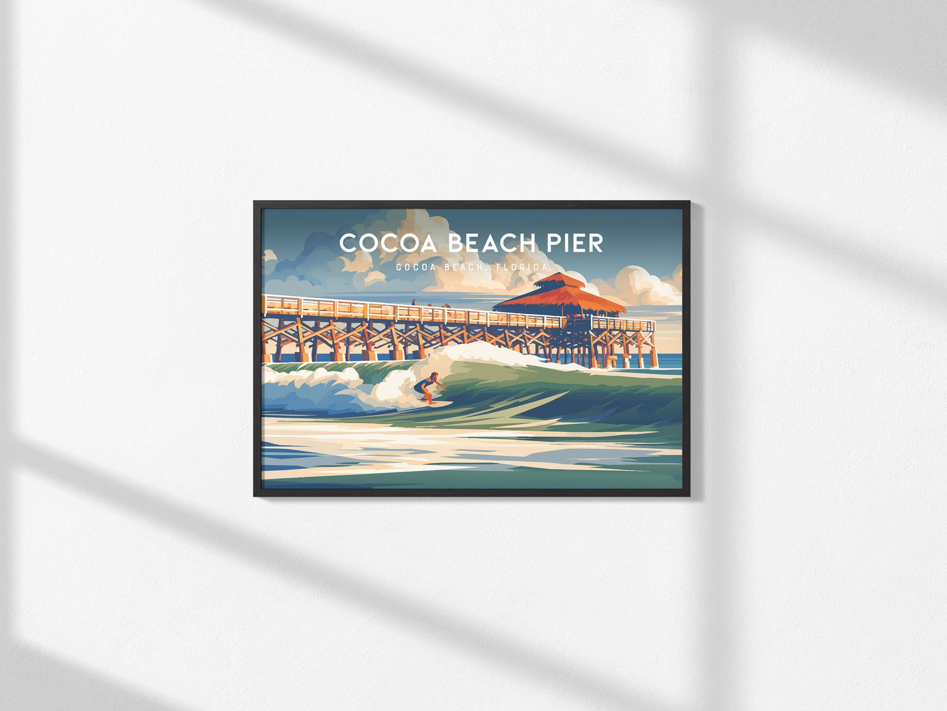 Cocoa Beach Pier Landscape Poster | Cocoa Beach, Florida Travel Wall Art — framed and ready to hang, 2x3 in