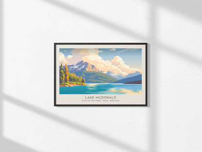 Lake McDonald Landscape Matte Border Poster | Glacier National Park, Montana Travel Wall Art — framed and ready to hang, 2x3