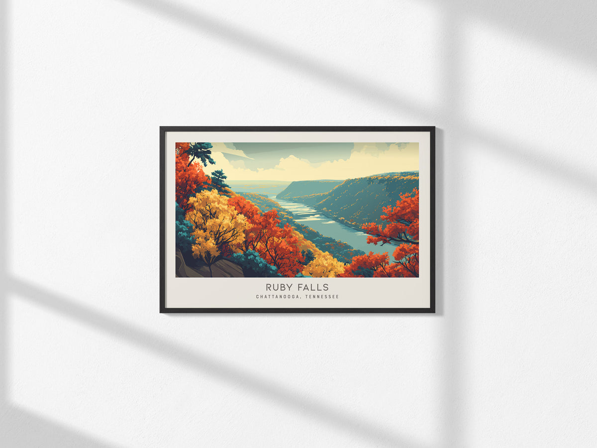 Ruby Falls Landscape Matte Border Poster | Chattanooga, Tennessee Travel Gift Framed or Unframed — framed and ready to hang