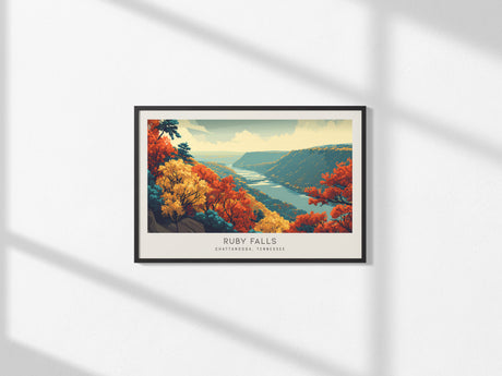 Ruby Falls Landscape Matte Border Poster | Chattanooga, Tennessee Travel Gift Framed or Unframed — framed and ready to hang