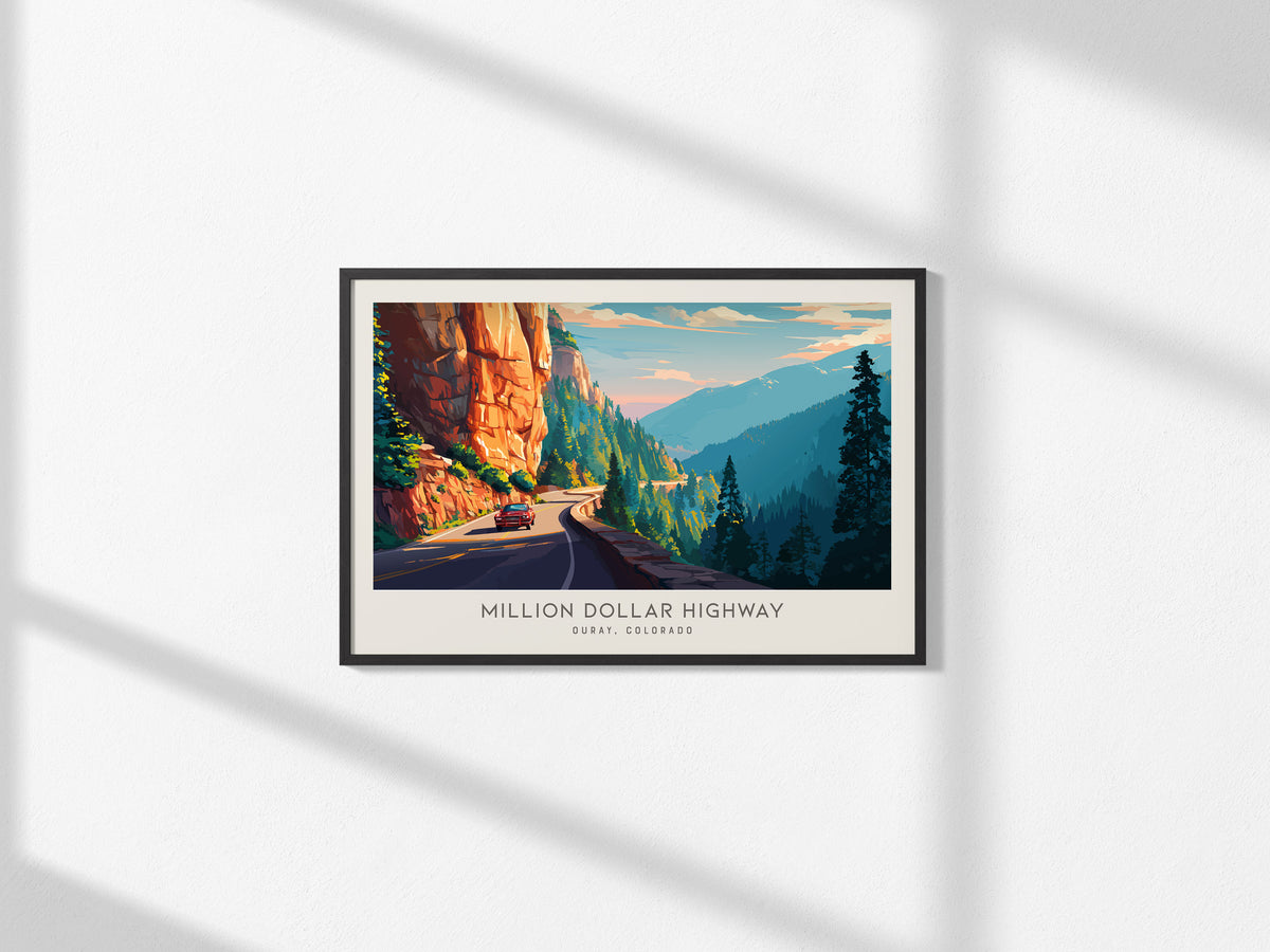 Million Dollar Highway Landscape Matte Border Poster | Ouray, Colorado Vacation Wall Art — framed and ready to hang, 2x3 in