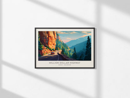 Million Dollar Highway Landscape Matte Border Poster | Ouray, Colorado Vacation Wall Art — framed and ready to hang, 2x3 in