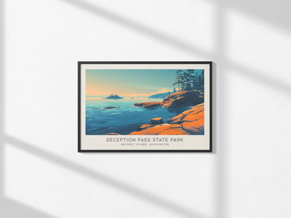 Deception Pass State Park Landscape Matte Border Poster | Whidbey Island, Washington Destination Print Travel Wall Art — fram