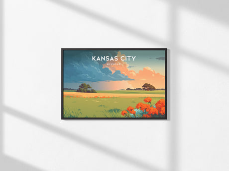 Kansas City, Missouri Landscape Poster | BBQ Jazz & Skyline Travel Gift Wall Art — framed and ready to hang, 2x3 in