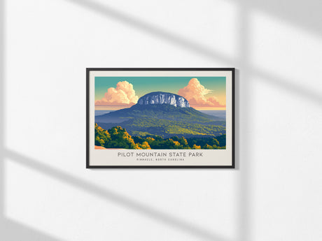 Pilot Mountain State Park Landscape Matte Border Poster | Pinnacle, North Carolina Travel Gift — framed and ready to hang, 2x
