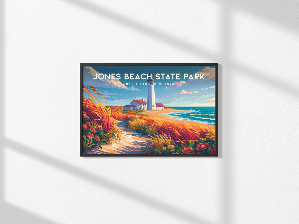 Jones Beach State Park Landscape Poster | Long Island, New York Travel Wall Art — framed and ready to hang, 2x3 in