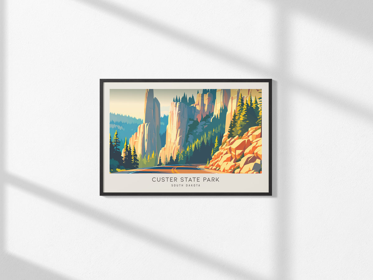 Custer State Park Landscape Matte Border Poster | South Dakota Needles Highway Destination Print — framed and ready to hang