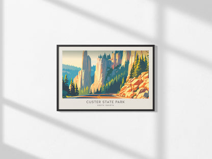Custer State Park Landscape Matte Border Poster | South Dakota Needles Highway Destination Print — framed and ready to hang