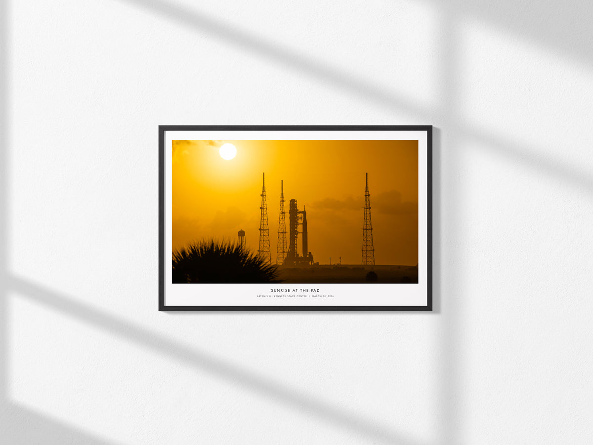 Sunrise At the Pad Landscape Poster | NASA Artemis II · Kennedy Space Center Space Photography Wall Art — framed and ready to
