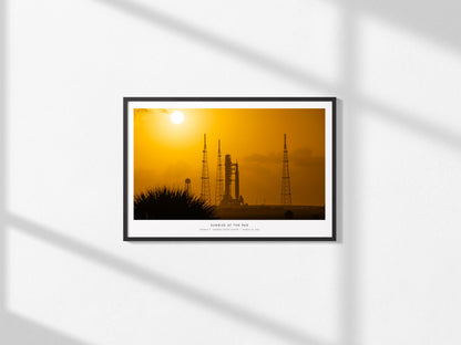 Sunrise At the Pad Landscape Poster | NASA Artemis II · Kennedy Space Center Space Photography Wall Art — framed and ready to