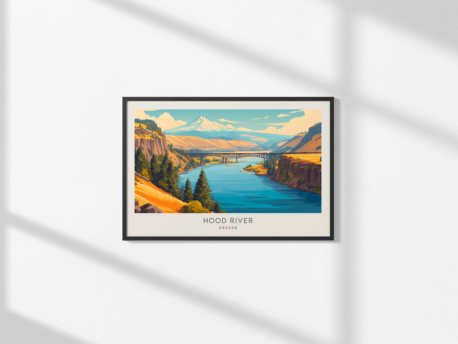 Hood River Landscape Matte Border Poster | Oregon Travel Wall Art — framed and ready to hang, 2x3 in
