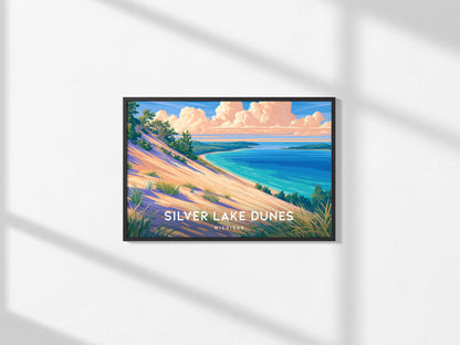 Silver Lake Dunes, Michigan Landscape Poster | Beach House Decor & Scenic Wall Art — framed and ready to hang, 2x3 in