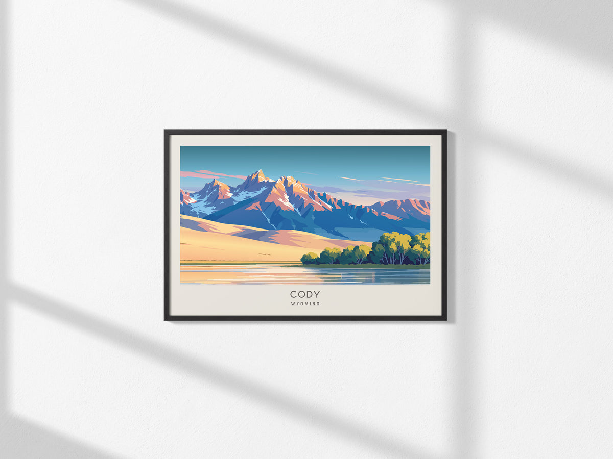 Cody Landscape Matte Border Poster | Wyoming Framed or Unframed Travel Gift — framed and ready to hang, 2x3 in