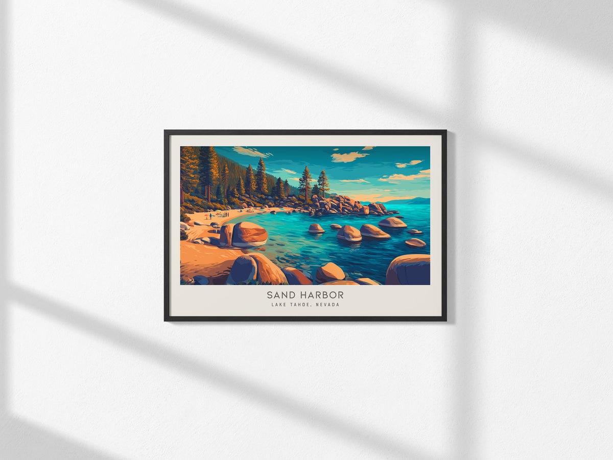 Sand Harbor Landscape Matte Border Poster | Lake Tahoe, Nevada Vacation Wall Art — framed and ready to hang, 2x3 in