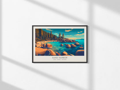 Sand Harbor Landscape Matte Border Poster | Lake Tahoe, Nevada Vacation Wall Art — framed and ready to hang, 2x3 in