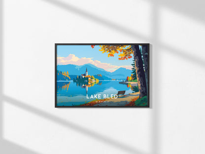 Lake Bled, Slovenia Landscape Poster | Medieval Castle & Alpine Lake Vacation Wall Art — framed and ready to hang, 2x3 in