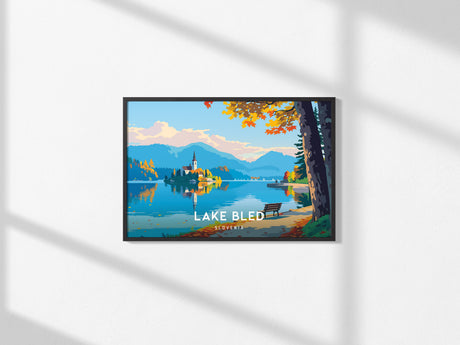 Lake Bled, Slovenia Landscape Poster | Medieval Castle & Alpine Lake Vacation Wall Art — framed and ready to hang, 2x3 in