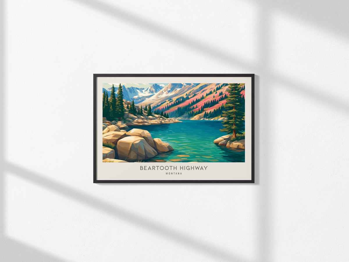 Beartooth Highway Landscape Matte Border Poster | Montana Travel Gift Framed or Unframed — framed and ready to hang, 2x3 in