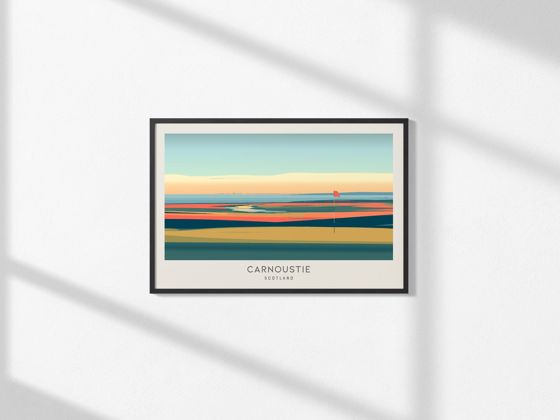 Carnoustie Landscape Matte Border Poster | Scotland Golf Course Print Travel Wall Art — framed and ready to hang, 2x3 in
