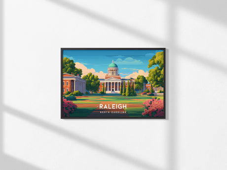 Raleigh Landscape Poster | North Carolina Oak City Framed or Unframed Wall Art — framed and ready to hang, 2x3 in