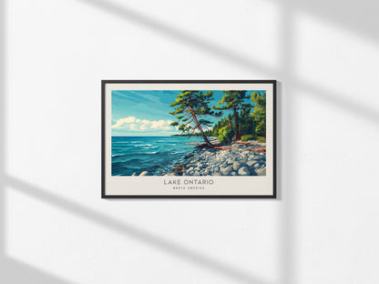 Lake Ontario Landscape Matte Border Poster | North America Vacation Wall Art | Framed or Unframed — framed and ready to hang
