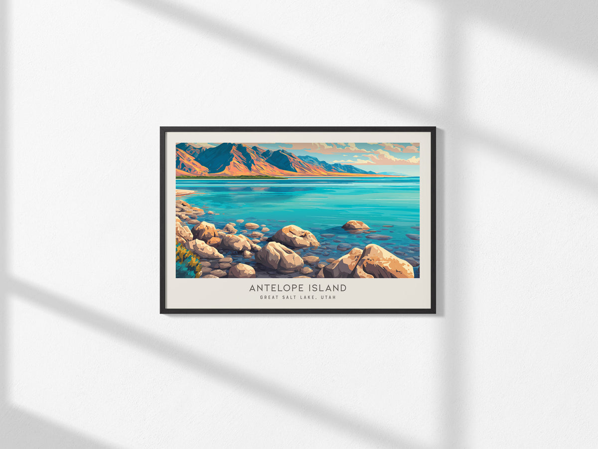 Antelope Island Landscape Matte Border Poster | Great Salt Lake, Utah Destination Print — framed and ready to hang, 2x3 in