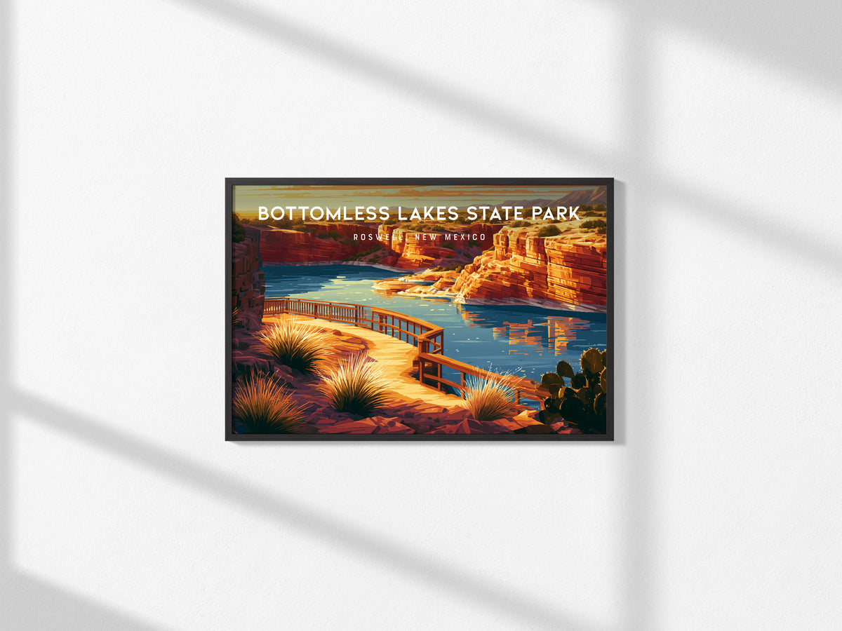 Bottomless Lakes State Park Landscape Poster | Roswell, New Mexico Vacation Wall Art — framed and ready to hang, 2x3 in