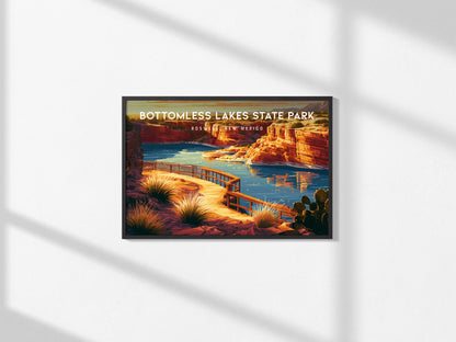 Bottomless Lakes State Park Landscape Poster | Roswell, New Mexico Vacation Wall Art — framed and ready to hang, 2x3 in