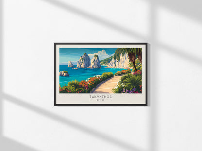 Zakynthos Zakyntos Landscape Matte Border Poster | Greece Coastal Beach Decor Vacation Wall Art — framed and ready to hang, 2