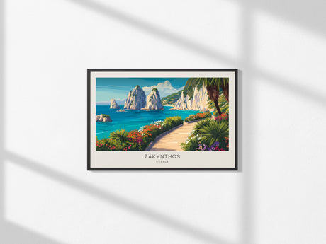 Zakynthos Zakyntos Landscape Matte Border Poster | Greece Coastal Beach Decor Vacation Wall Art — framed and ready to hang, 2