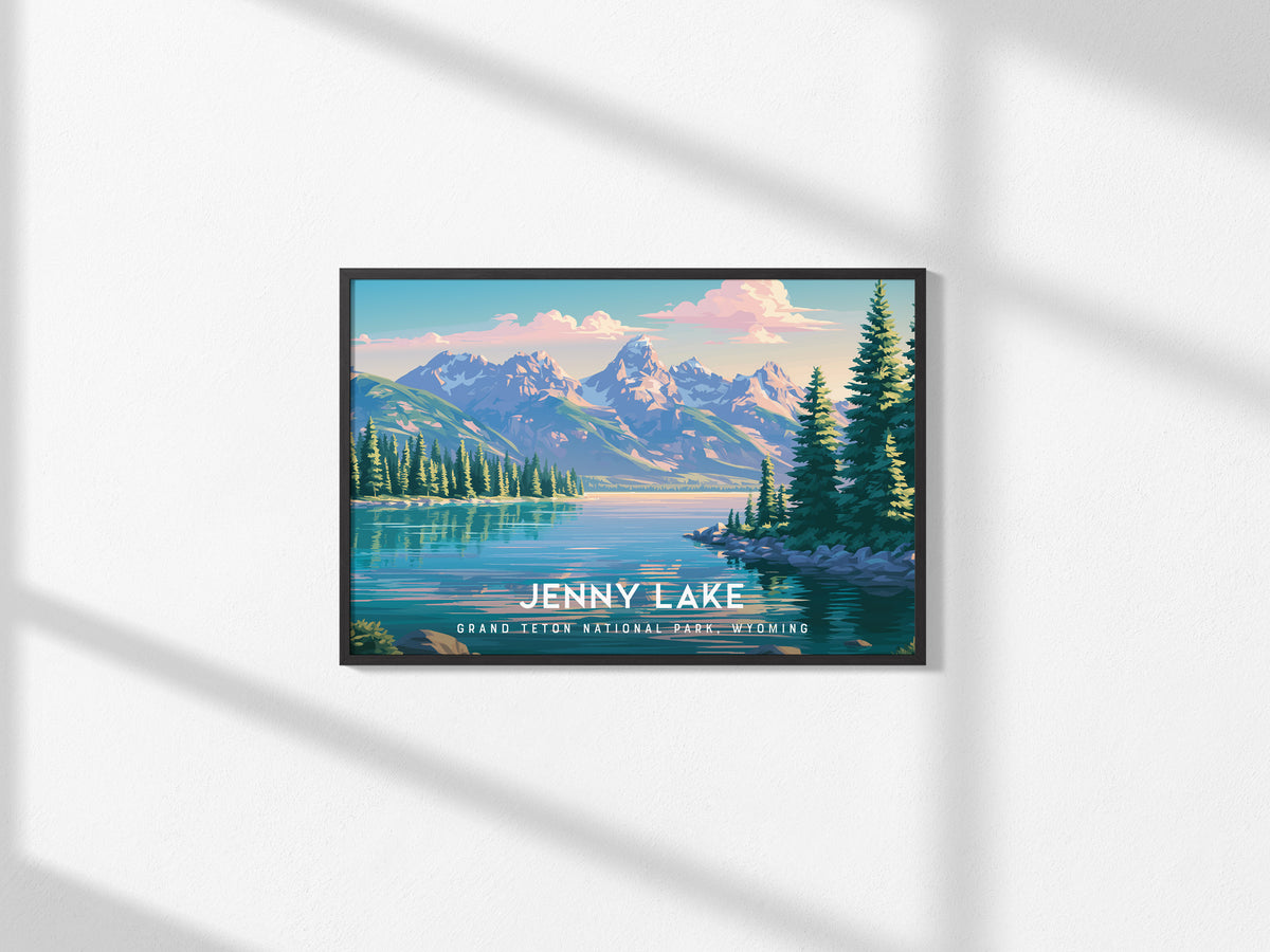 Jenny Lake Landscape Poster | Grand Teton National Park, Wyoming Framed or Unframed Travel Gift Wall Art — framed and ready t