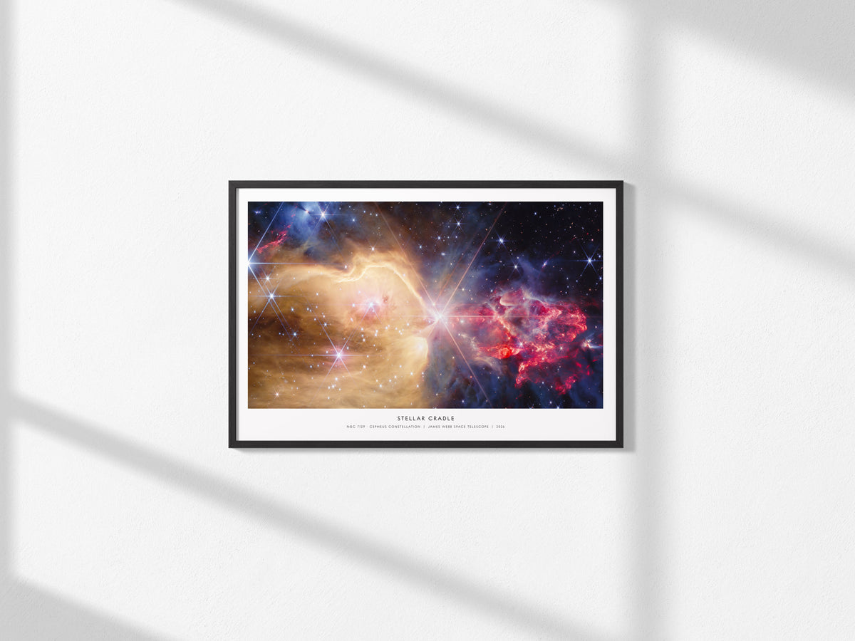 Stellar Cradle Landscape Poster | Ngc 7129 · Cepheus Constellation | NASA Astronomy Print Galaxy Wall Art — framed and ready
