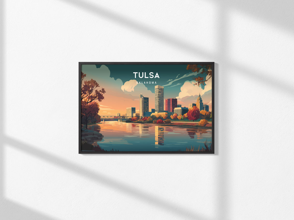 Tulsa, Oklahoma Landscape Poster | Golden Driller & Downtown Vacation Wall Art — framed and ready to hang, 2x3 in