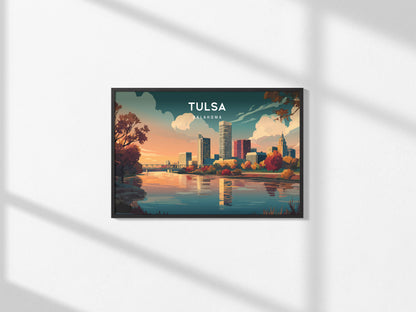 Tulsa, Oklahoma Landscape Poster | Golden Driller & Downtown Vacation Wall Art — framed and ready to hang, 2x3 in